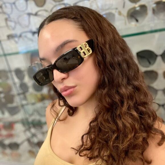 NEW Balenciaga BB0096S 002 Havana Gold Logo Green Square Unisex Sunglasses - Picture 3 of 13